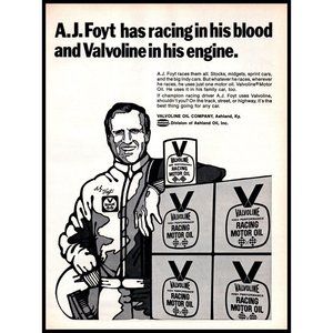 1971 Valvoline Motor Oil AJ Foyt Vintage Print Ad Indy 500 Driver Wall Art
